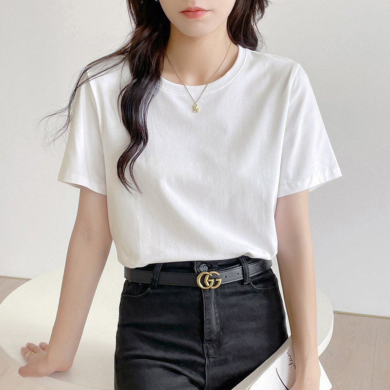 White Short-sleeved T-shirt Women's Loose Pure Cotton All-match Shoulder Top 2024 New Spring and Summer Base Shirt T-shirt