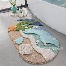 跨境代发夏日海滩浴室植绒仿羊绒吸水防滑地垫卧室床边毯入户玄关