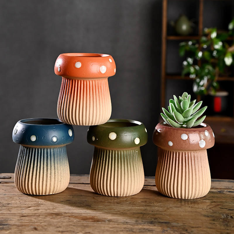 Hongos creativos maceta carnosa cerámica para el hogar cerámica cerámica especial cerámica gruesa control de raíz pequeña pila vieja lavabo liquidación al por mayor