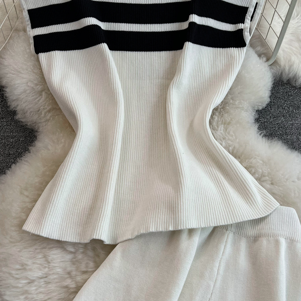 473g Weight Sleeveless Sleeve Length Polyester Fabric Type Pant Co-ord Set Sets Type 2 Pieces Set Quantity Daily Occasion Round Neck Neckline Loose Fit Type Stripe Pattern Summer Season Women's Gender Casual Style Daily Women's Casual Stripe Polyester Pant Co-ord Set Pants Sets 18