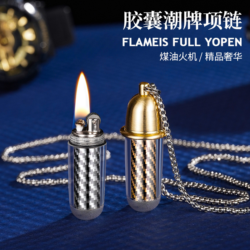 T011 Trendy Brand Mini Capsule Kerosene Lighter Valentine's Day Gift for Boyfriend Necklace Lighter