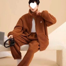 秋冬季美拉德系小熊立领加绒宽松保暖加绒情侣睡衣可外穿家居服