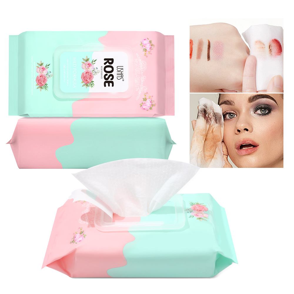 USHAS transfronterizo spot 60 toallas de maquillaje desechables, toallas de limpieza húmeda, toallas de limpieza facial HA427