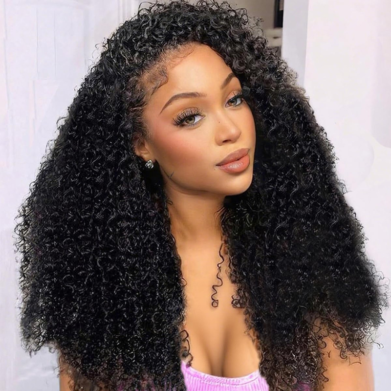 Kinkycurly Wig Human Hai Front Lace Black Real Human Hair Wig Factory Direct Sale