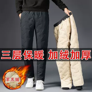 跨境外贸高质量冬季防风防水加绒羊羔绒棉裤男士加厚大码休闲长裤