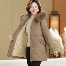 妈妈棉服冬装外套中长款洋气薄荷曼波棉袄中老年大码加绒加厚棉衣
