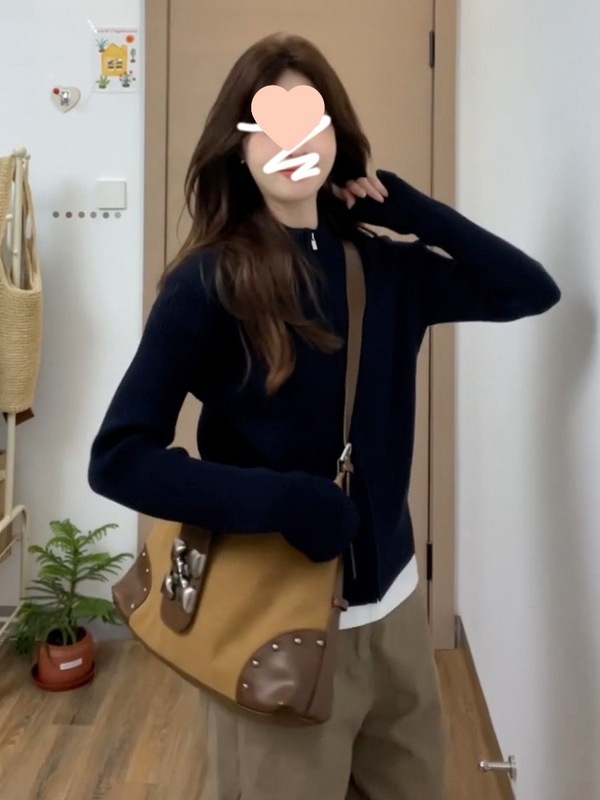 拉链针织开衫外套女春秋新款外搭毛衣修身打底衫辣妹短款百搭上衣|undefined
