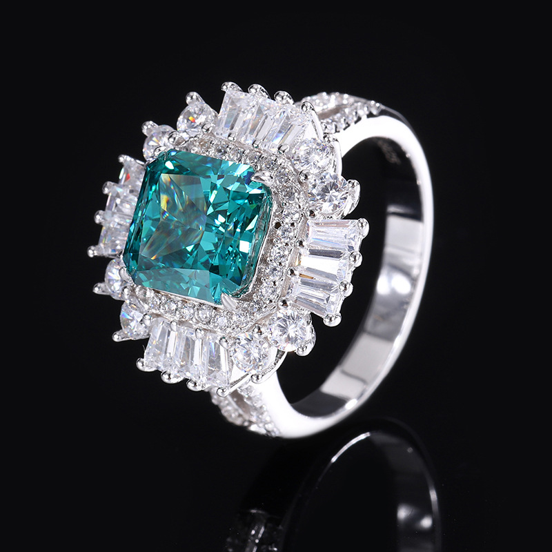Zhuang Sheng joyería S925 plata de alto carbono diamante menta verde princesa lujo elegante traje femenino 10*10