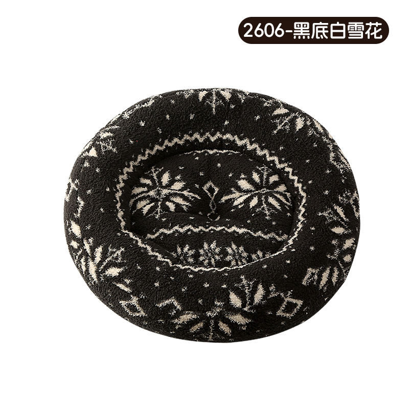 Round nest short hair-black background white snowflake 2606 / Diameter 40cm