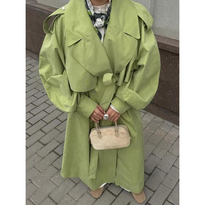 Cross-Border British Style Popular 2025 Spring and Autumn Women's Elegant Lapel Lace-Up Long-Sleeved Fashion Long Windbreaker Jacket for Women