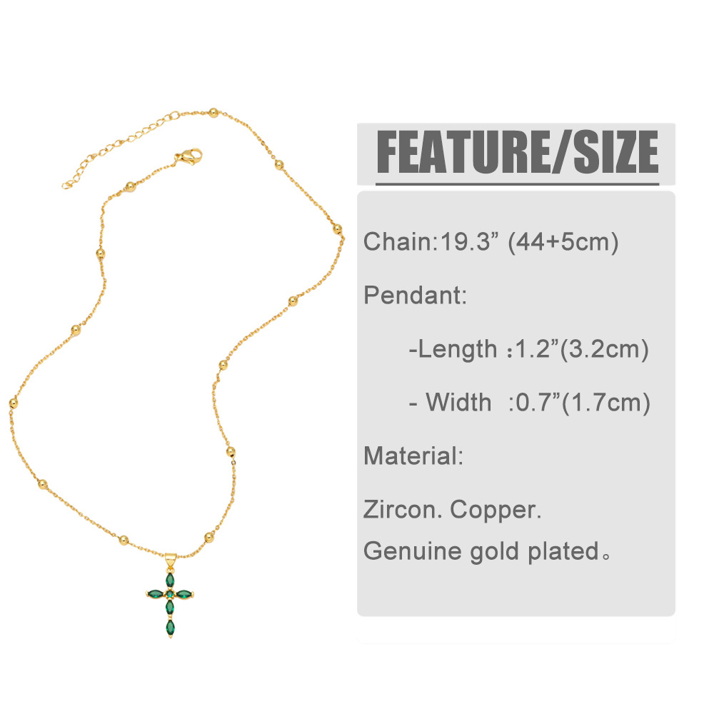 Fashion Emerald Zircon Cross  Moon Heart Pendant Copper Necklace