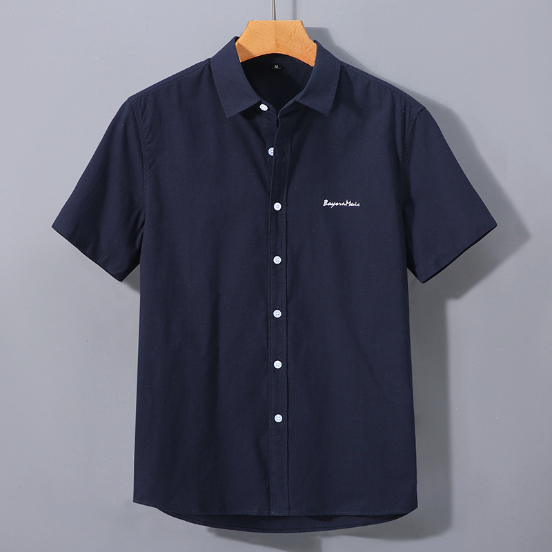 Herren Kurzarmhemd Baumwolle Casual Besticktes Revershemd_voghion.com