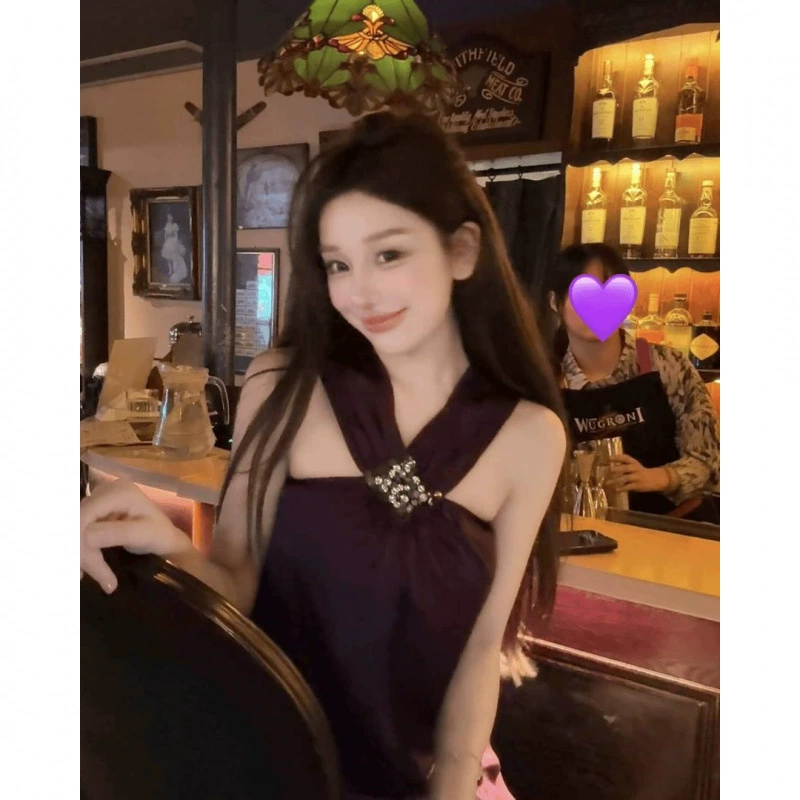 Фиолетовый крест, сексуальный топ с открытыми плечами, женский элегантный высококачественный топ без рукавов с воротником на шее, прочный топ на ключицу