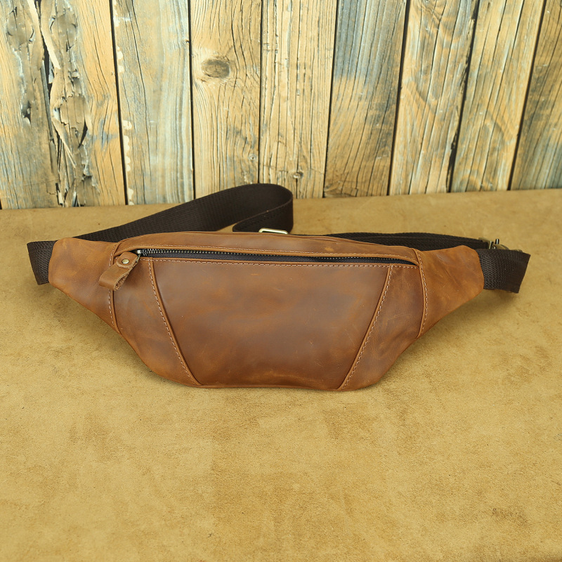 Bolso de la cintura de cuero de Caballo Loco de los hombres retro hecho a mano primera capa de piel de vaca bolsa de mensajero de cuero genuino al aire libre coreano deportes de equitación bolso de los hombres