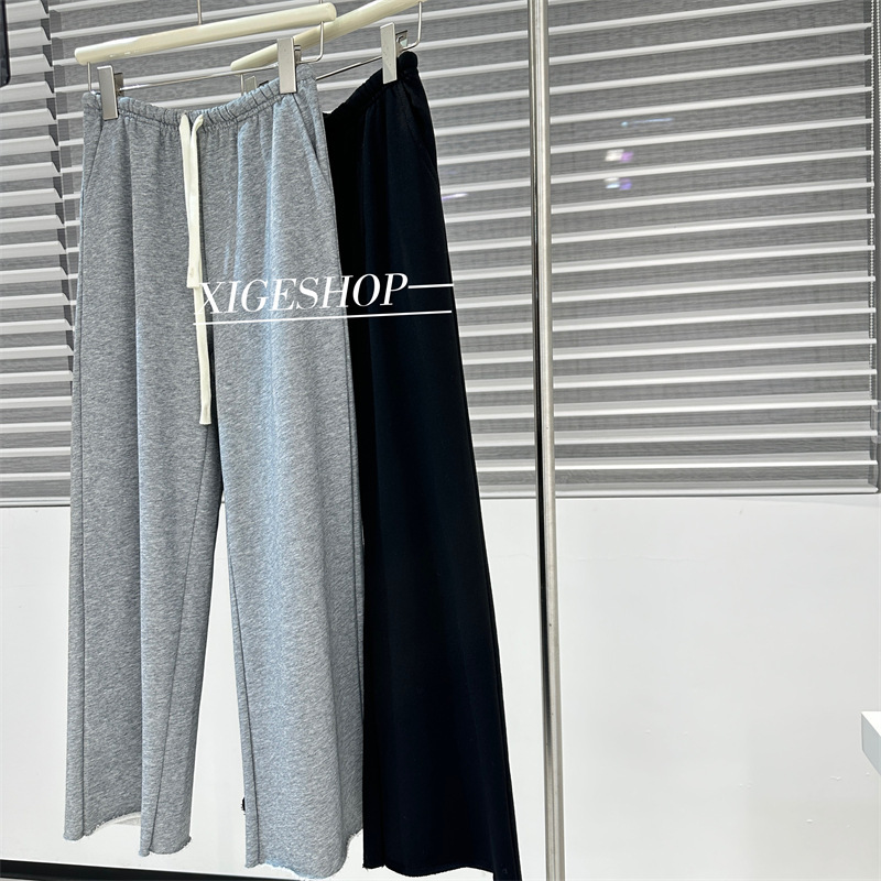 Narrow Waist Drawstring Cropped Sports Pants Women's Spring and Summer Slimming Leg Straight Loose All-match Rouge Casual Straight Pants Ins