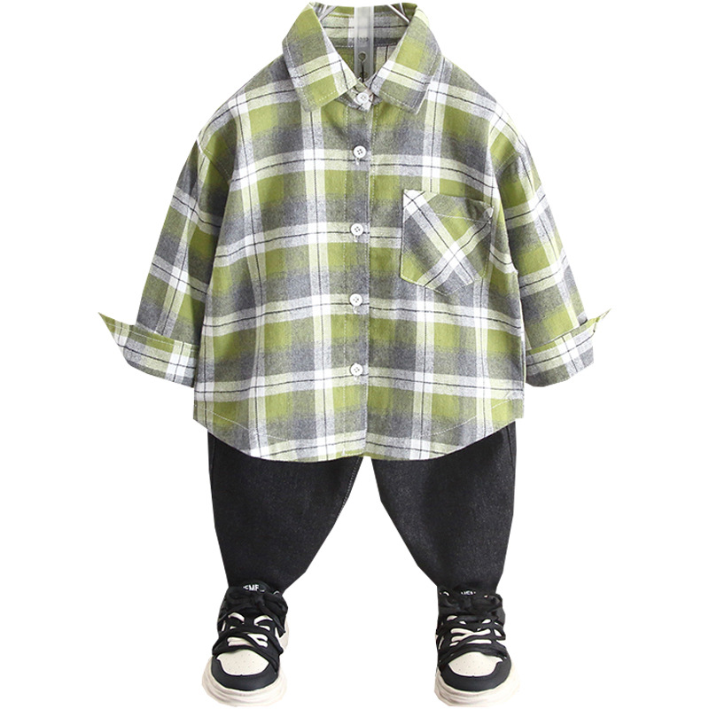 5843 Camisa para niños Camisa a cuadros de otoño para niños 2025 nuevo bebé primavera y otoño abrigo fino para niños