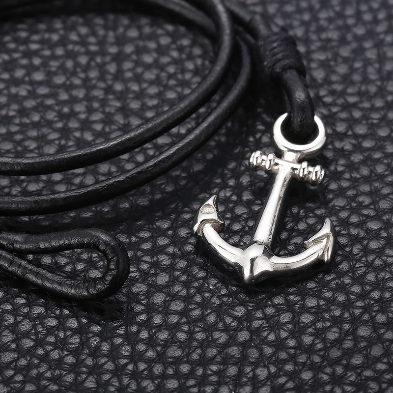 1 Piece Quantity Punk Simple Style Anchor Stainless Steel Cowhide Plating Men's Bracelets Men Cord & Leather Bracelets