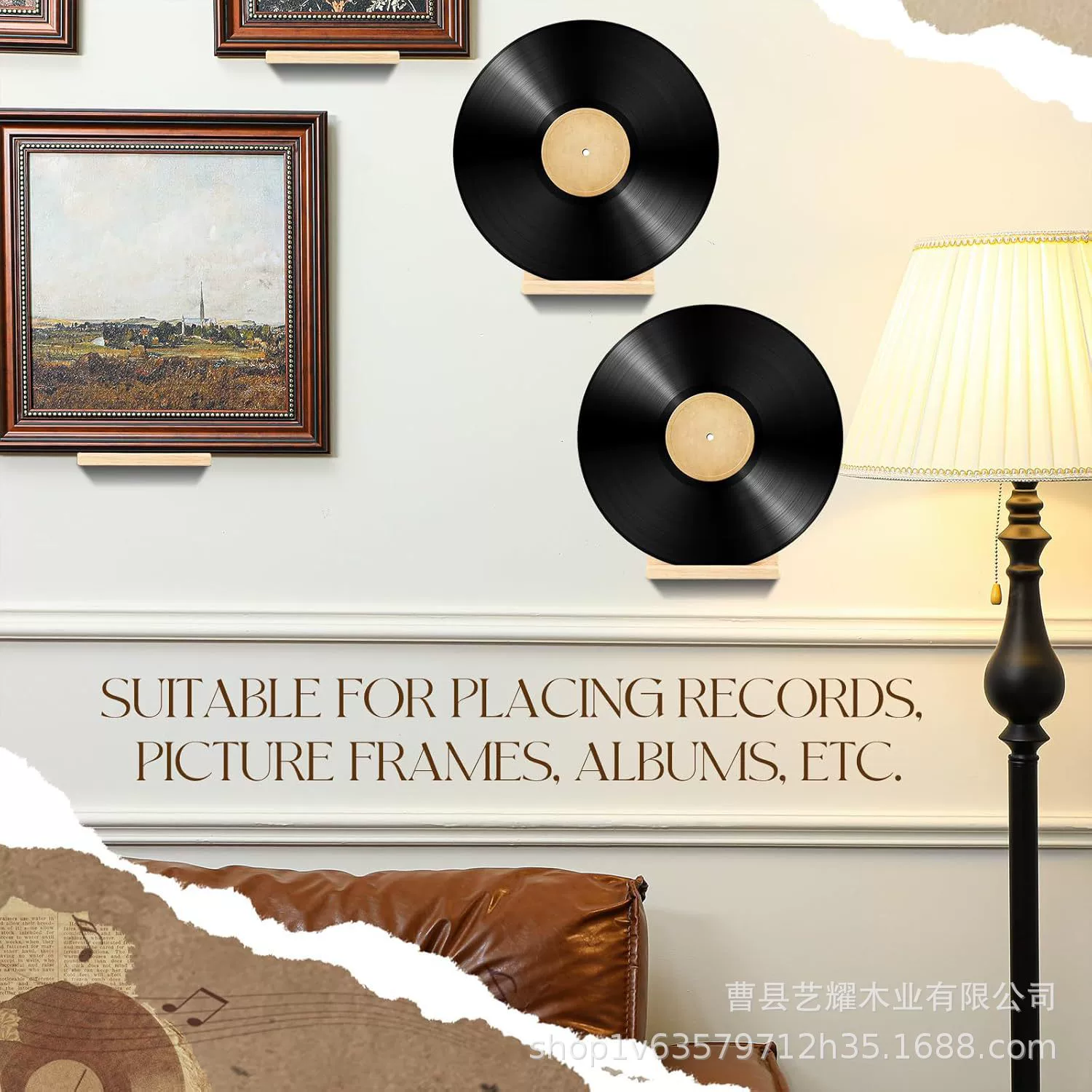 Solid wood wall-mounted vinyl record rack, wall-shaped partition wall decoration rack, simple style CD storage rack