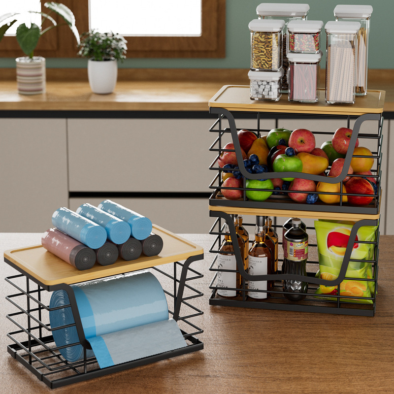 Kitchen Countertop Storage Basket Multi-Functional Fruit Seasoning Storage Rack Household Wall-Mounted Garbage Bag Storage Rack
