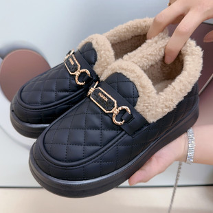 Snow Boots Women's Winter fleece-lined Thickened Shoes Old Beijing Cloth Shoes Women's Lazy Slip-on Thick-soled Lefu Cotton Shoes