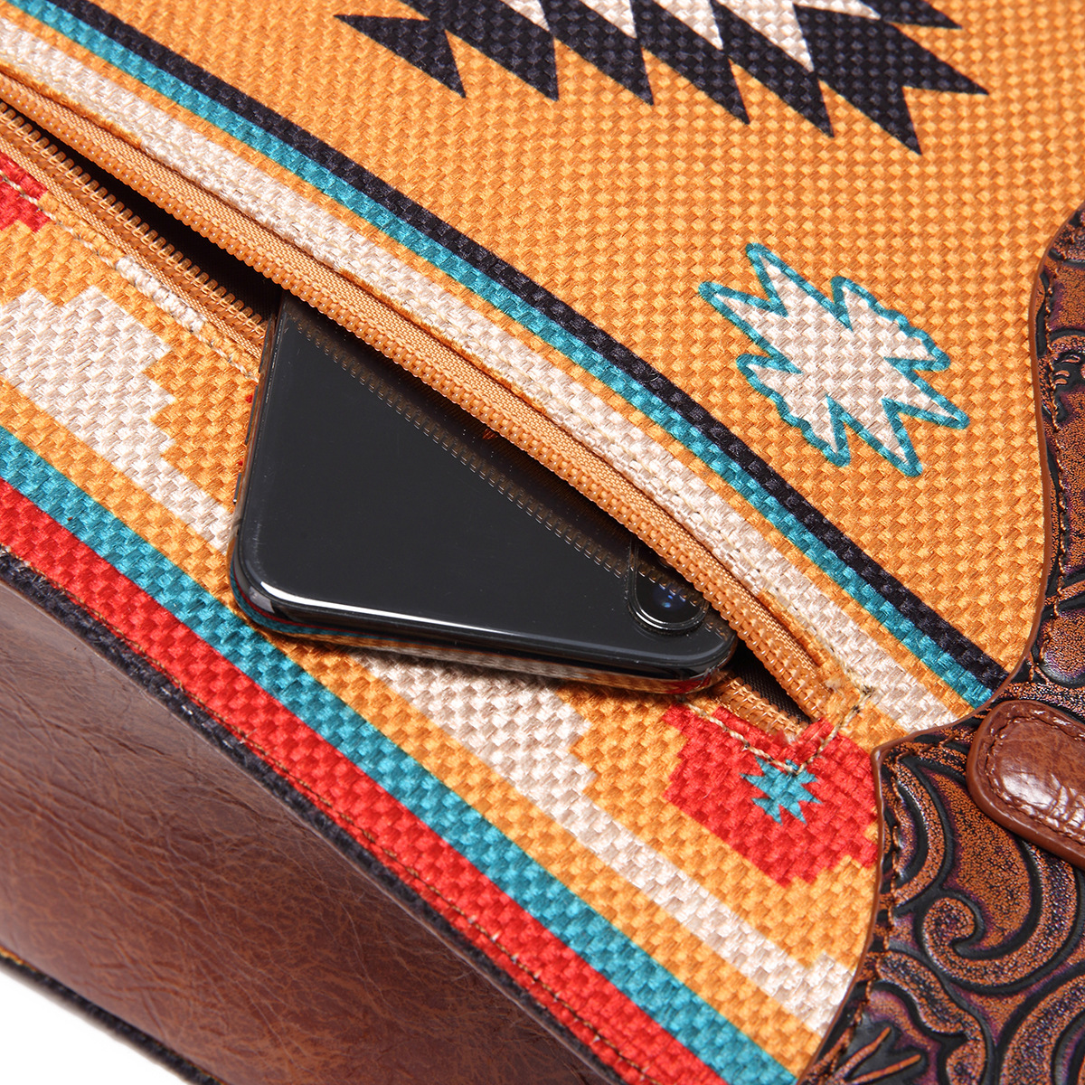 Western-Handtasche mit einer Schulter aus bedruckter Baumwolle und Leinen für Damen im Bohemian-Stil_voghion.com