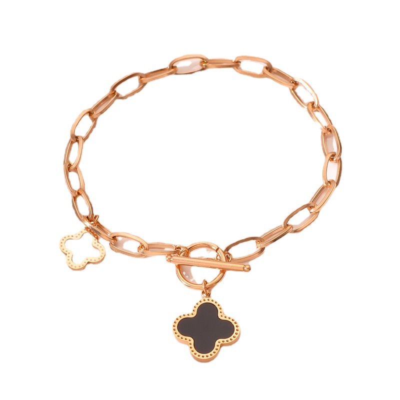 Nueva pulsera de acero de titanio de Sansheng III cuatro hojas mujeres no se desvanecen la línea de moda coreana pulsera de acero de titanio joyería