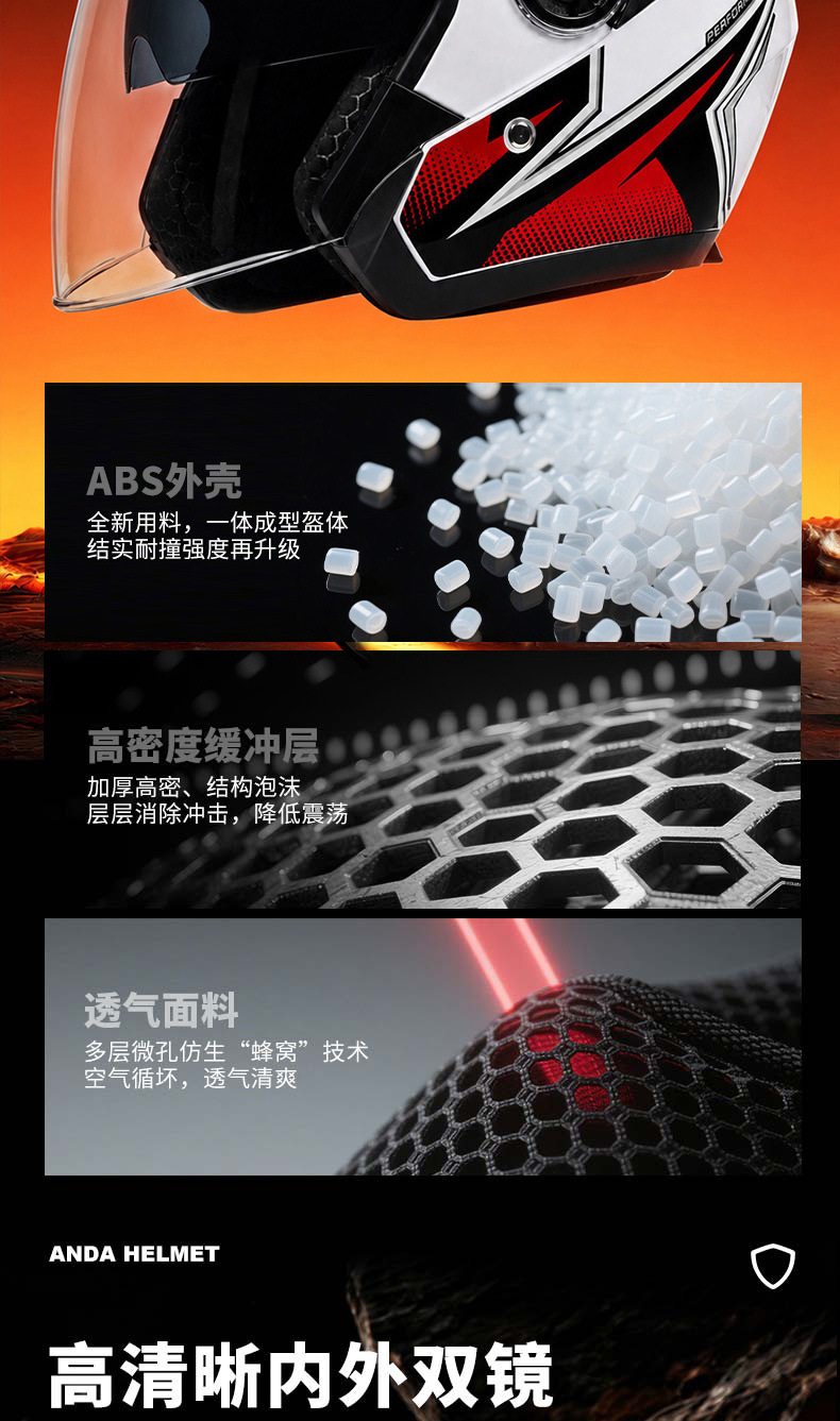 AD electric motorcycle helmet for men and women, 3C certified, three-quarter scooter helmet, all-season, with LED tail light, half helmet