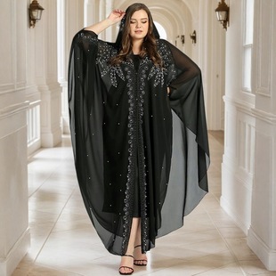Middle East Muslim Robe Dubai Beaded abaya Robe Muslim Hooded Cloak Shawl Foreign Trade Amazon