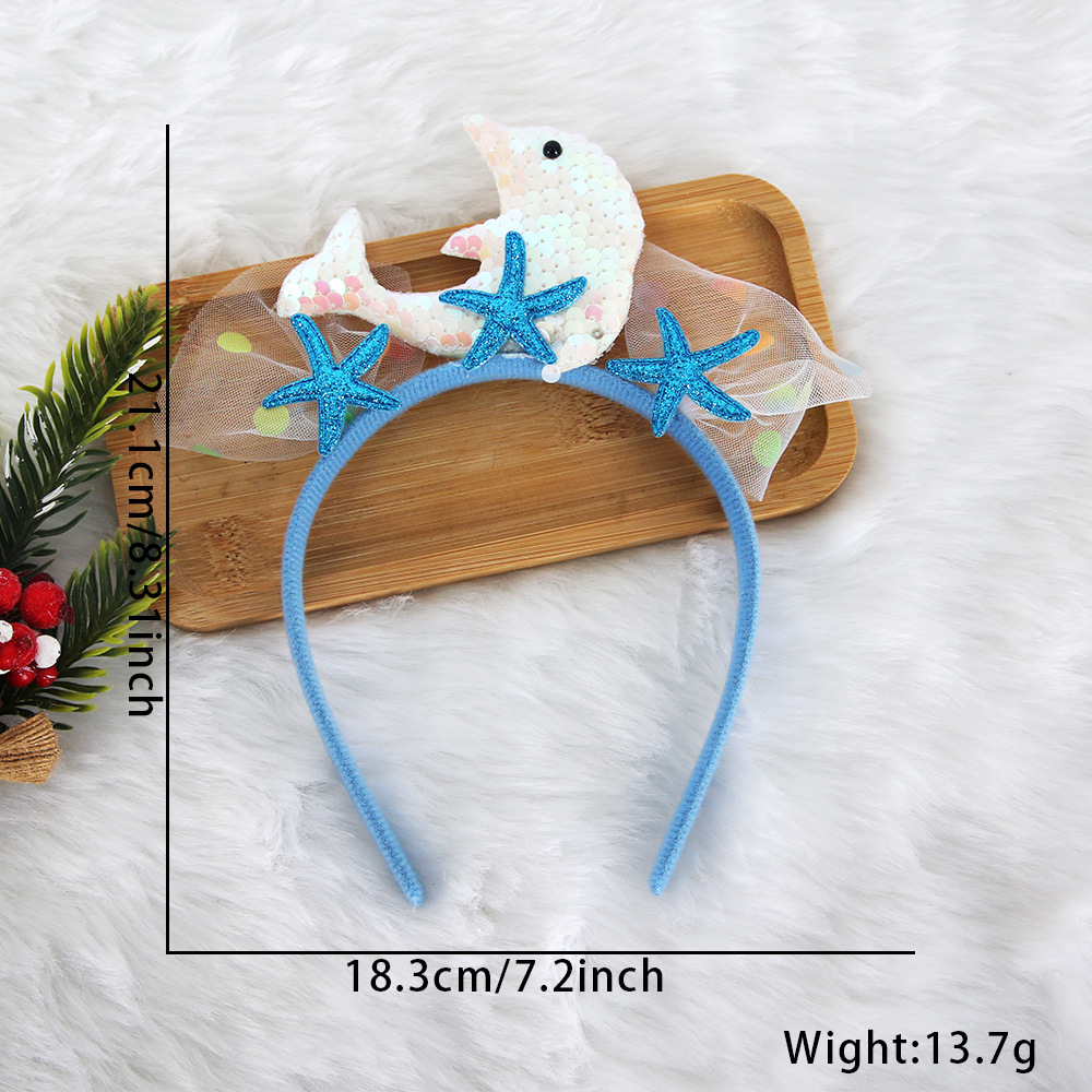 Transfronterizos de sequillas de cola de pescado banda de cabello chica fiesta de cumpleaños decoración mar serie tocado delfin estrella de mar banda de malla de hilo