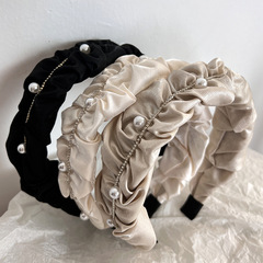 Korean-style fabric pearl and diamond pleated headband hair accessory wide edge elegant hair clip hair pin decoration