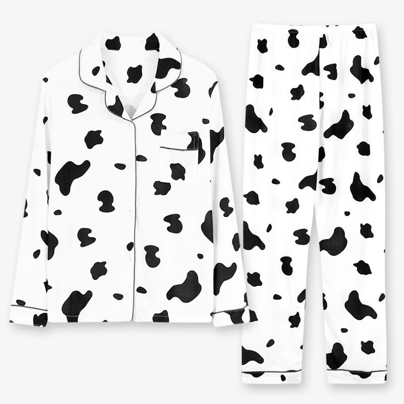 Autumn and Winter Long Sleeve Pajamas Women's Lapel Suit Pink Cow Trousers Home Clothes Spring and Autumn Outer Wearing Large Size Foreign Trade Autumn and Winter Long Sleeve Pajamas Women's Lapel Suit Pink Cow Trousers Home Clothes Spring and Autumn Outer Wearing Large Size Foreign Trade