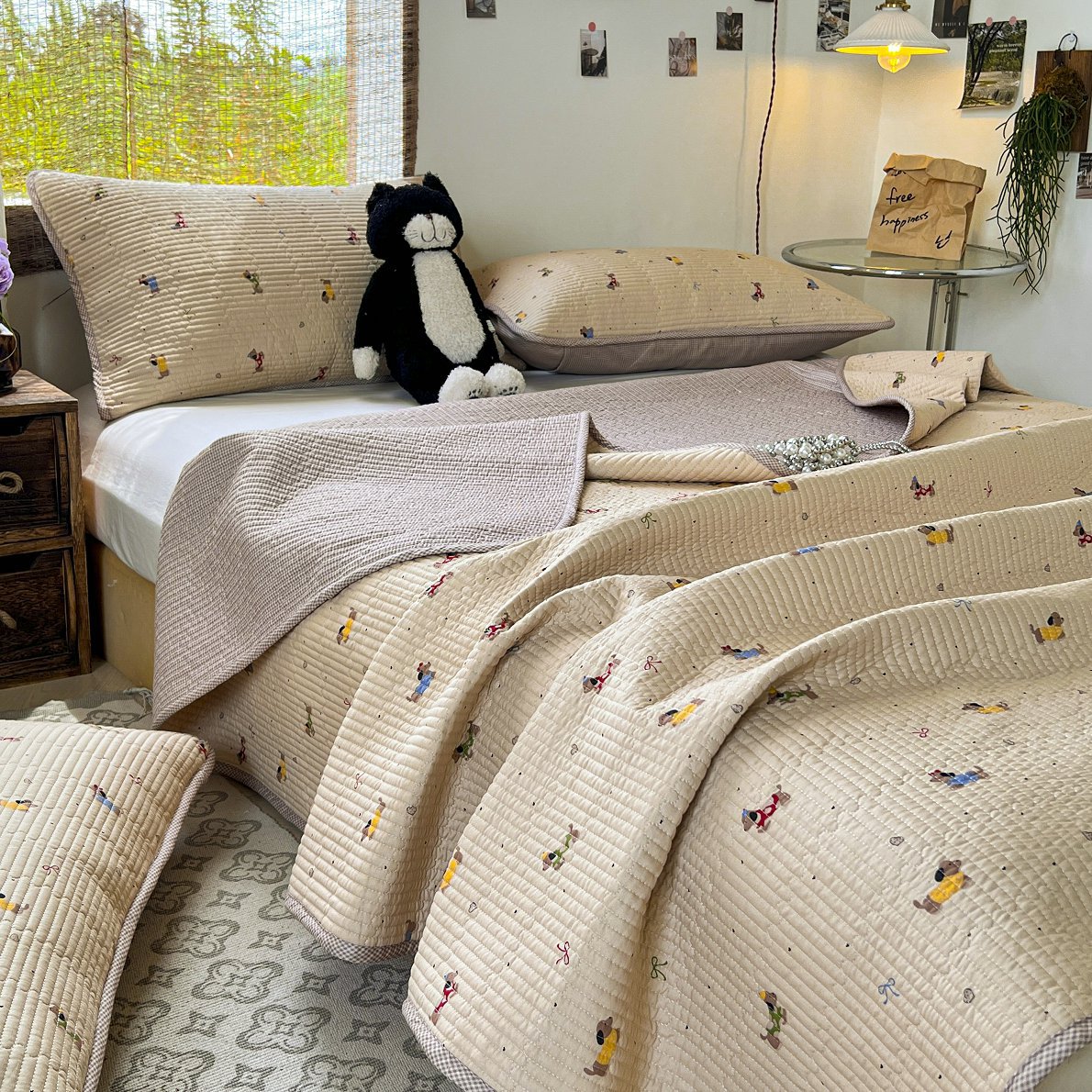 2025 New Autumn and Winter Type a Baby Grade Pure Cotton Ab Version Double-Sided Double-Layer Yarn Cartoon Cute Bed Cover