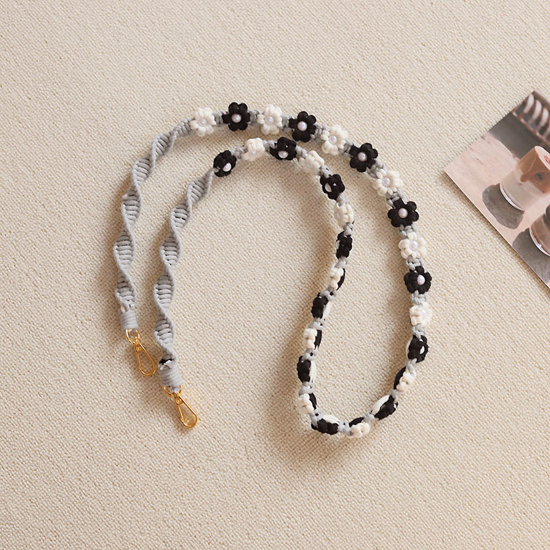 INS Pearl Daisy Handgewebte Tasche Telefon Lanyard Crossbody Handheld Woven Flower Rucksackgurt Schlüsselanhänger_voghion.com