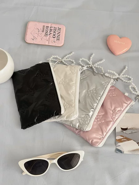 Cross-border Lazy Bow Coin Purse High-value Simple Embossed Student Universal Portable Headset Storage Bag