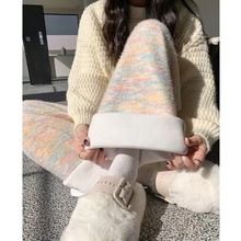 彩虹色糯米裤女秋冬2024新款高腰垂感软糯阔腿裤休闲针织加绒裤子