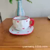Красная кайма, сердечки — чашка и блюдце