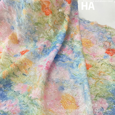 Plush tassels Chiffon Jacquard weave Fabric Oil Painting printing Sparkling Bag Hairdressing designer Women's wear shirt