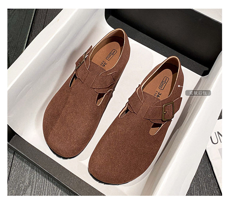 Dép sandal nữ bít mũi da thật quai khóa đế dày kiểu Birkenstock — 261 Màu nâu sẫm (toàn bộ), 261 Xám (toàn bộ), 261 kaki (toàn bộ băng đảng), 265 kaki (nửa kéo) chi tiết 4