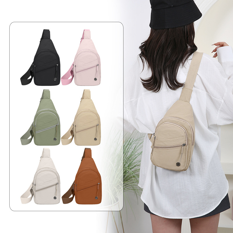 Bolso de pecho japonés simple para mujer Bolso de hombro casual de color sólido de gran capacidad Bolso de mensajero deportivo al aire libre de varios compartimentos