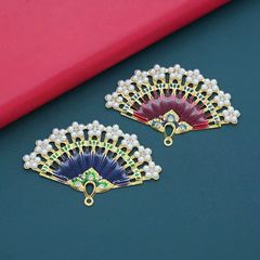 古风珍珠滴油烧蓝62x40mm折扇形花片铁配件婚庆红包装饰挂件