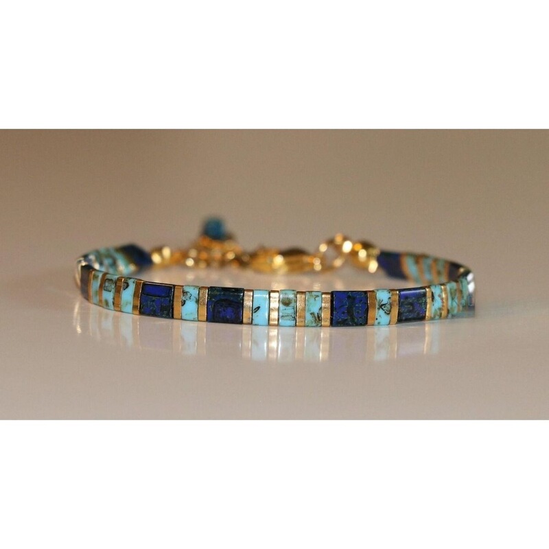 Authentic Japanese Imported Blue-Green Tila Bead Bracelet High-End Bracelet