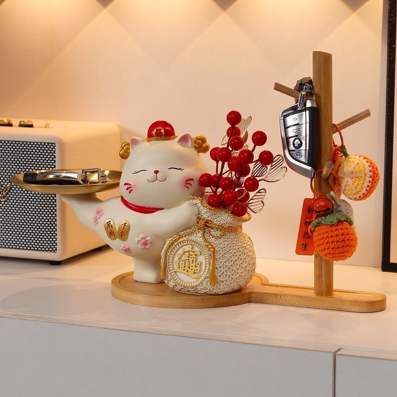 Bring in Wealth and Treasure Cat Entrance Key Storage Ornaments Doorway Living Room Home Shoe Cabinet Tv Cabinet Housewarming Gift