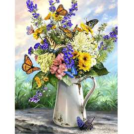 花瓶摆件DIY数字油画绘画套件 蝴蝶花朵装饰画任意图片尺寸批发