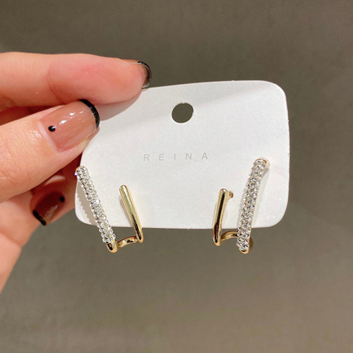 S925 silver needle Wang Ziwen same style earrings for women geometric zircon inlaid light luxury temperament niche high-end design earrings