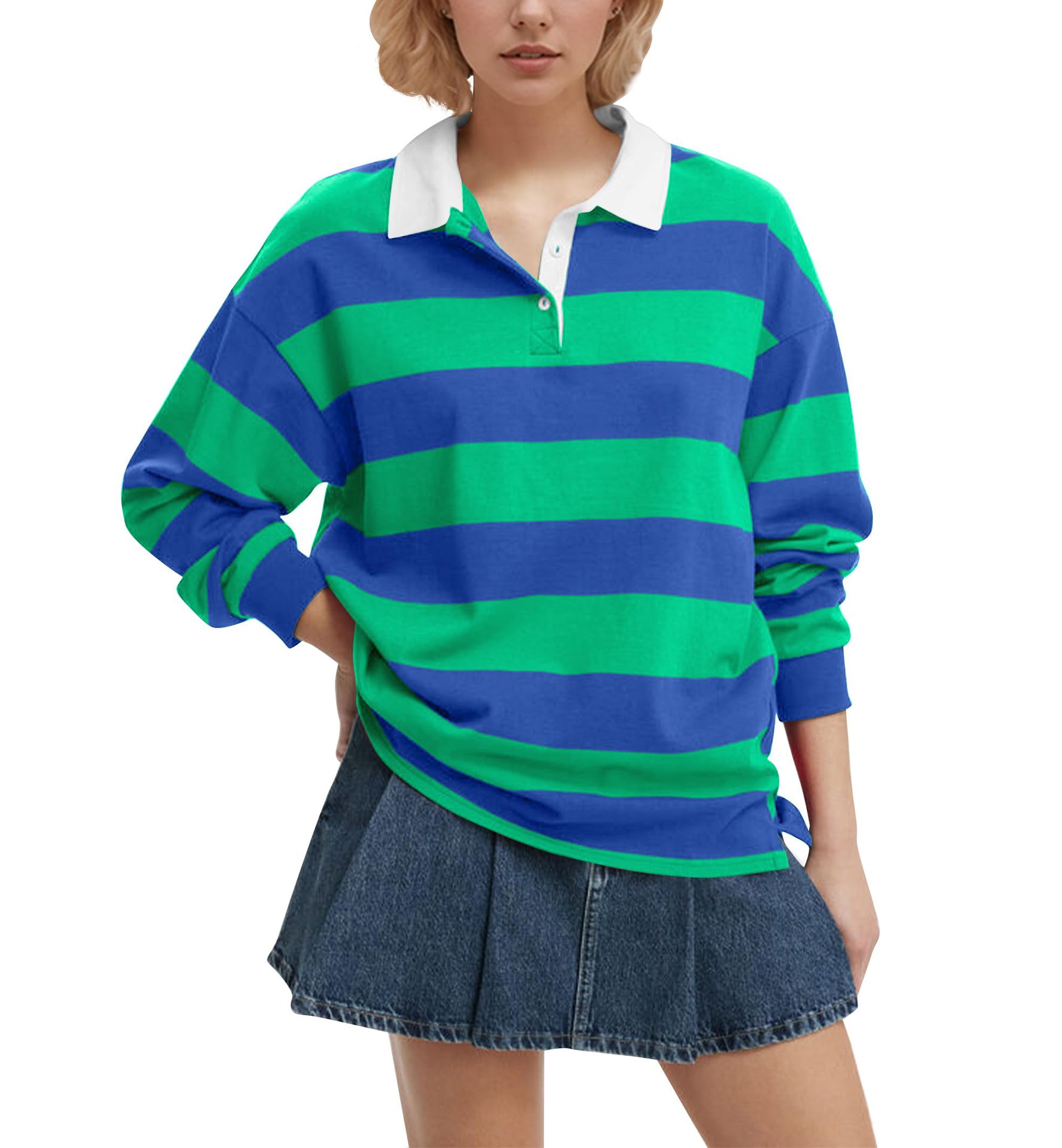 Felpa oversize a righe da donna con fodera in pile_voghion.com