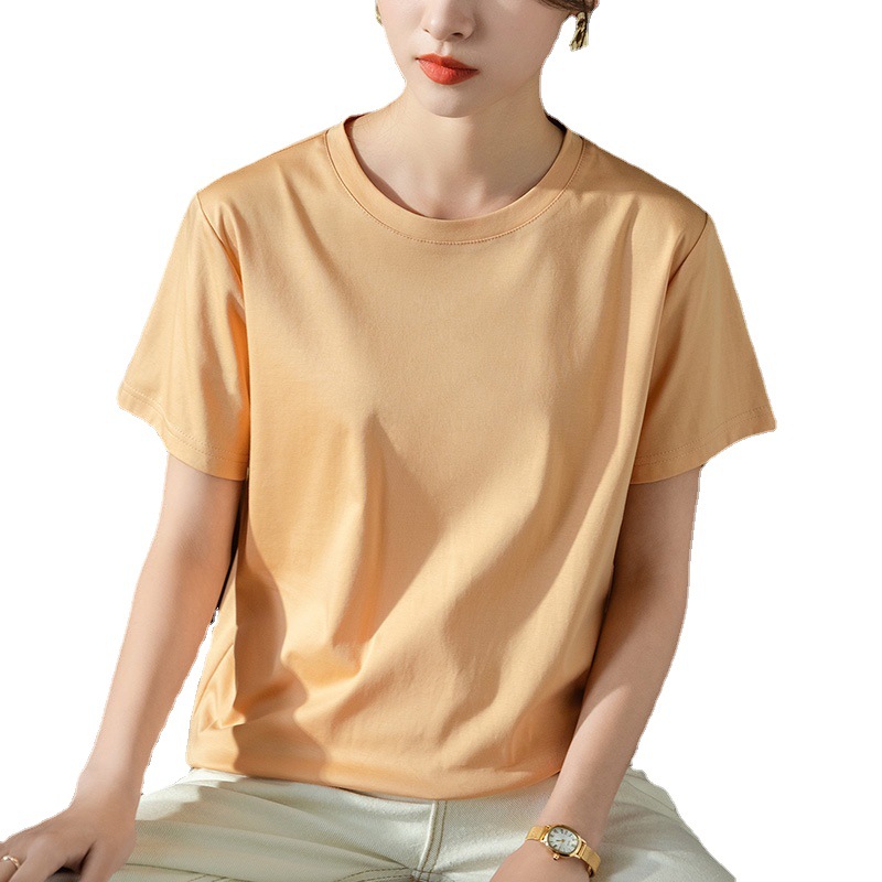2023 nueva Camiseta de algodón con cuello redondo para mujer Camiseta de algodón mercerizado de hielo simple top de color sólido image 6