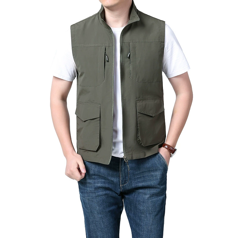 Мужской жилет, красивая Повседневная весенне-осенняя верхняя одежда, тонкая модная рабочая одежда больших размеров, куртка, Свободный жилет с несколькими сумками