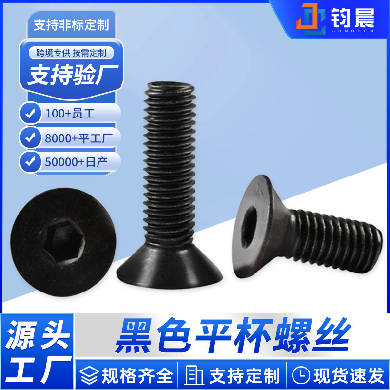 Factory Customized 304 Stainless Steel Black Flat Cup Hexagon Socket Screws Countersunk Head Hexagon Socket Machine Screws Bolts M2M8