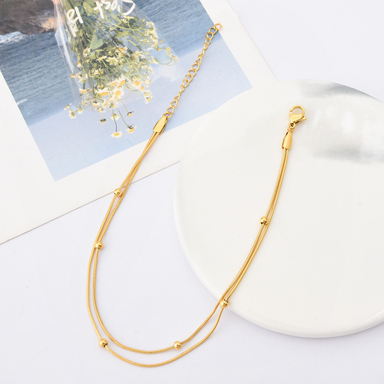 【210】Tobillera de oro con cadena de doble cuenta