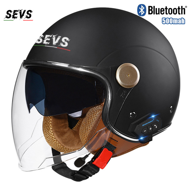 Мотоциклетный полушлем ретро с Bluetooth SEVS матовый черный